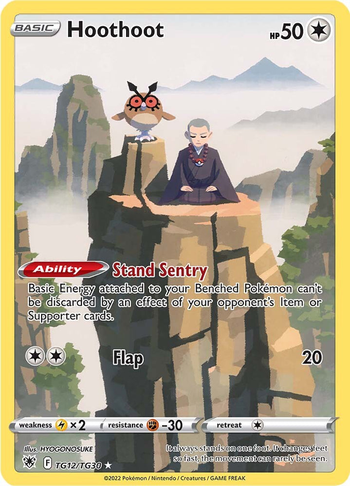 A Secret Rare "Hoothoot" (TG12/TG30) card from the Pokemon Set: Astral Radiance.