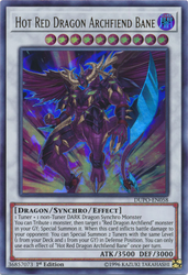An Ultra Rare "Hot Red Dragon Archfiend Bane" card from the Yugioh Set: Duel Power (DUPO). 