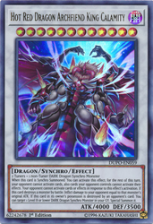 An Ultra Rare "Hot Red Dragon Archfiend King Calamity" card from the Yugioh Set: Duel Power (DUPO).