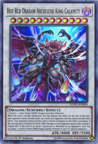 An Ultra Rare "Hot Red Dragon Archfiend King Calamity" card from the Yugioh Set: Duel Power (DUPO).