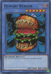 A Super Rare "Hungry Burger" card from the Yugioh Set: Wild Survivors.