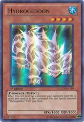 An Ultra Rare "Hydrogeddon" card from the Yugioh Set: Legendary Collection 2: The Duel Academy Years.