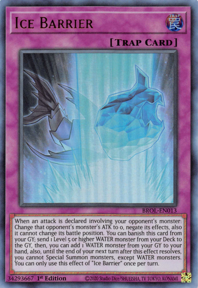  An Ultra Rare "Ice Barrier" card from the Yugioh Set: Brothers of Legend.