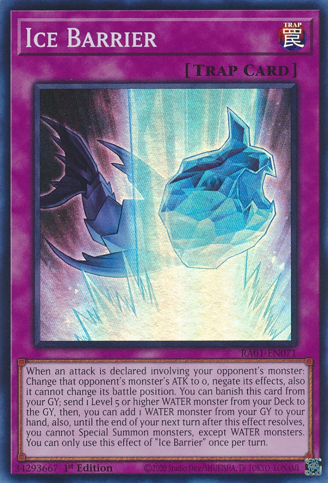 A Super Rare "Ice Barrier" card from the Yugioh Set: Rarity Collection 1 (RA01).