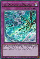 An Ultra Rare "Ice Dragon's Prison" card from the Yugioh Set: Magnificent Mavens (MAMA).