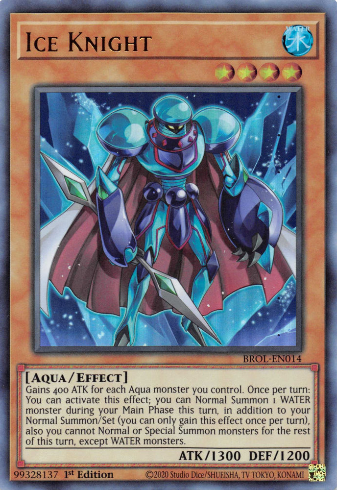  An Ultra Rare "Ice Knight" card from the Yugioh Set: Brothers of Legend.