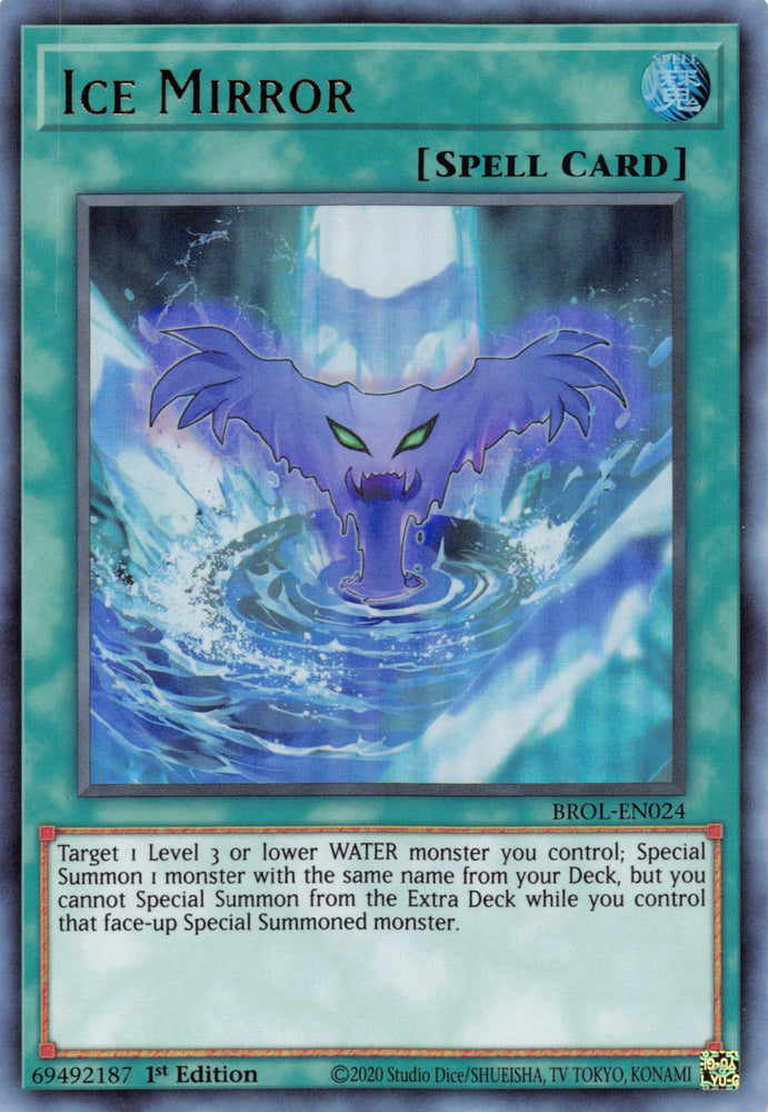  An Ultra Rare "Ice Mirror" card from the Yugioh Set: Brothers of Legend.