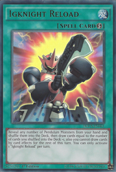 An Ultra Rare "Igknight Reload" card from the Yugioh Set: Dimension of Chaos (DOCS).