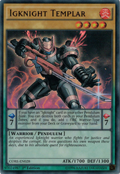 An Ultra Rare "Igknight Templar" card from the Yugioh Set: Clash of Rebellions (CORE).