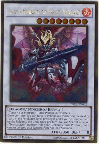 A Gold Rare "Ignister Prominence, the Blasting Dracoslayer" card from the Yugioh set: Premium Gold: Infinite Gold.