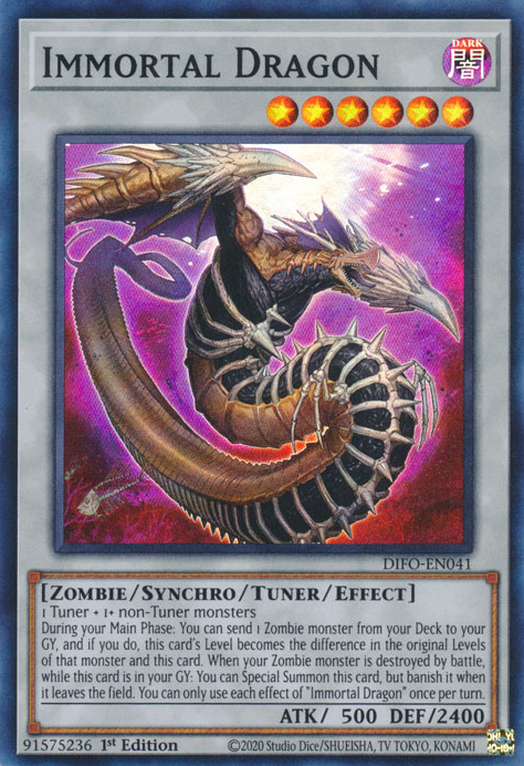  A Super Rare "Immortal Dragon" card from the Yugioh Set: Dimension Force.