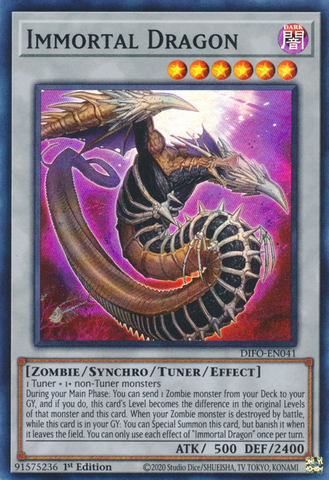  A Super Rare "Immortal Dragon" card from the Yugioh Set: Dimension Force.