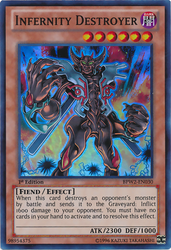 A Super Rare "Infernity Destroyer" card from the Yugioh Set: Battle Pack 2: War of the Giants (BPW2).