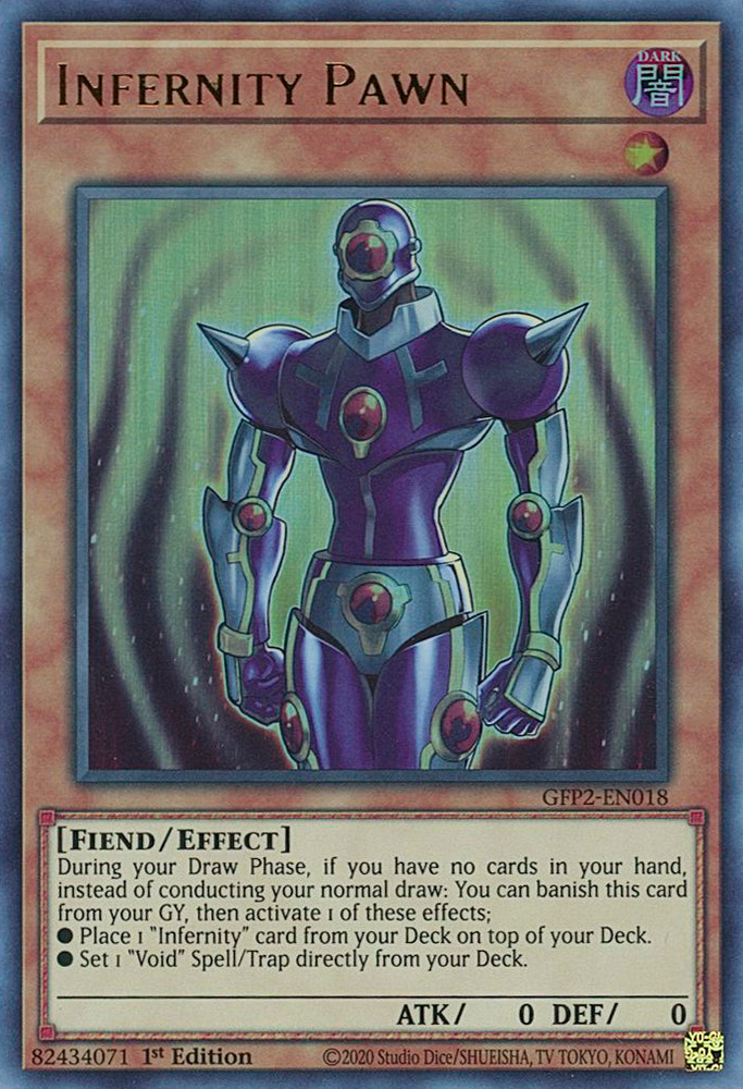 An Ultra Rare "Infernity Pawn" card from the Yugioh Set: Ghosts From the Past: The 2nd Haunting (GFP2).