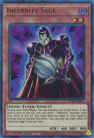  An Ultra Rare "Infernity Sage" card from the Yugioh Set: Ghosts From the Past: The 2nd Haunting (GFP2).