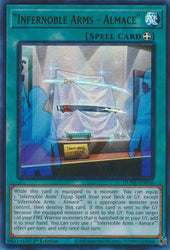 An Ultra Rare "Infernoble Arms - Almace" card from the Yugioh Set: Duelist Nexus (DUNE).