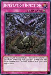 A Secret Rare "Infestation Infection" card from the Yugioh Set: Hidden Arsenal 7: Knight of Stars (HA07).