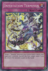 A Super Rare "Infestation Terminus" card from the Yugioh Set: Hidden Arsenal 7: Knight of Stars (HA07).