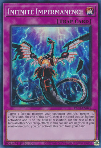 A Super Rare "Infinite Impermanence" card from the Yugioh Set: Rarity Collection 1 (RA01).