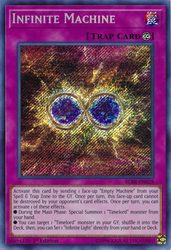 A Secret Rare "Infinite Machine" card from the Yugioh Set: Battles of Legend: Relentless Revenge (BLRR).