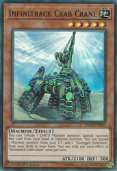  A Super Rare "Infinitrack Crab Crane" card from the Yugioh Set: The Infinity Chasers.