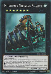  A Super Rare "Infinitrack Mountain Smasher" card from the Yugioh Set: The Infinity Chasers.