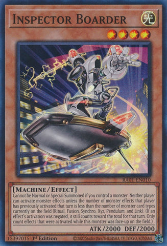 A Super Rare "Inspector Boarder" card from the Yugioh Set: Rarity Collection 1 (RA01). 
