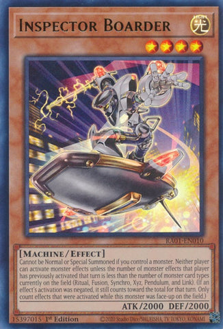 An Ultra Rare "Inspector Boarder" card from the Yugioh Set: Rarity Collection 1 (RA01).