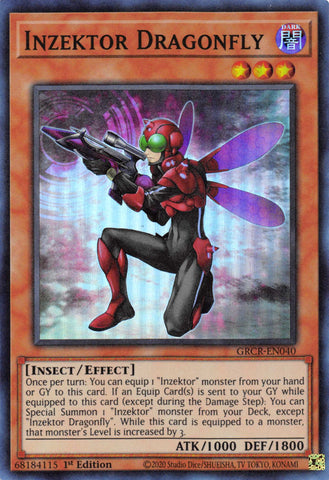  A Super Rare "Inzektor Dragonfly" card from the Yugioh Set: The Grand Creators.