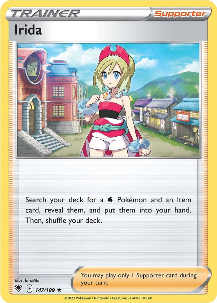 A Holo Rare "Irida" (147/189) card from the Pokemon Set: Astral Radiance.