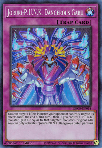 A Super Rare "Joruri-P.U.N.K. Dangerous Gabu" card from the Yugioh Set: The Grand Creators (GRCR).