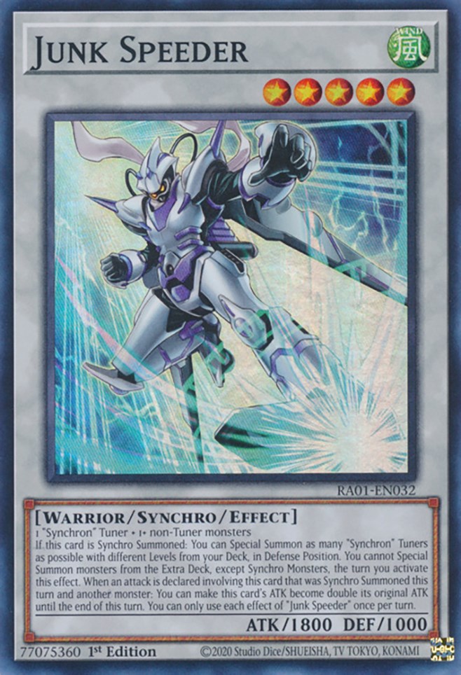A Super Rare "Junk Speeder" card from the Yugioh Set: Rarity Collection 1 (RA01).