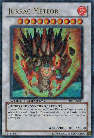 A Duel Terminal Ultra Rare "Jurrac Meteor" card from the Yugioh Set: Duel Terminal 4.