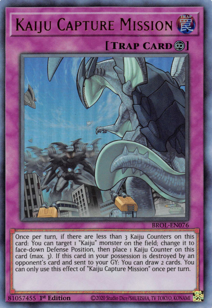  An Ultra Rare "Kaiju Capture Mission" card from the Yugioh Set: Brothers of Legend.