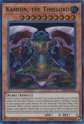 An Ultra Rare "Kamion, the Timelord" card from the Yugioh Set: Battles of Legend: Relentless Revenge (BLRR).