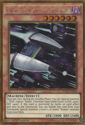 A Gold Secret Rare "Kozmo Dog Fighter" card from the Yugioh Set: Premium Gold: Infinite Gold (PGL3).