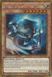 A Gold Secret Rare "Kozmo Forerunner" card from the Yugioh Set: Premium Gold: Infinite Gold (PGL3).