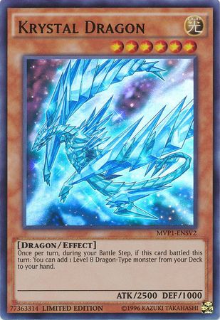 An Ultra Rare "Krystal Dragon" card from the Yugioh Set: The Dark Side of Dimensions: Movie Pack.