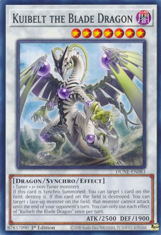 A common "Kuibelt the Blade Dragon" card from the Yugioh Set: Duelist Nexus.