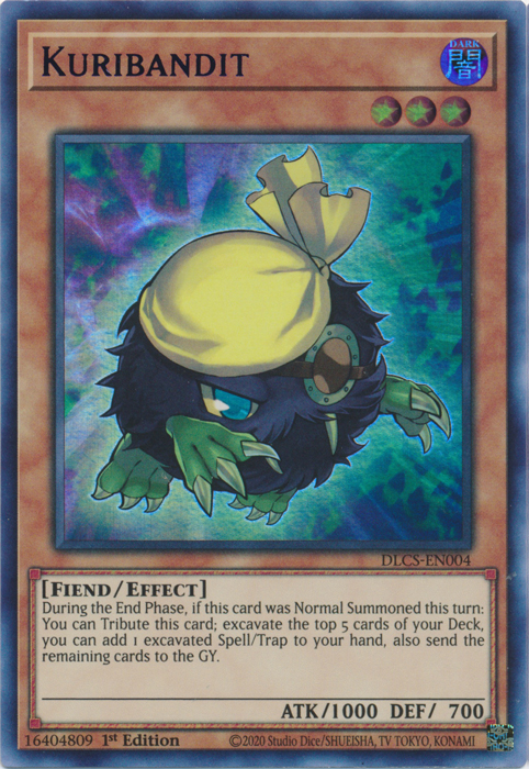 An Ultra Rare Purple "Kuribandit" card from the Yugioh Set: Dragons of Legend: The Complete Series (DLCS).
