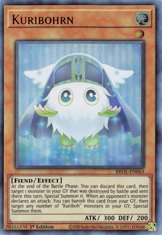  An Ultra Rare "Kuribohrn" card from the Yugioh Set: Brothers of Legend.