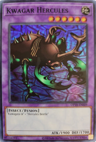 A Super Rare "Kwagar Hercules" card from the Yugioh OTS Tournament Pack 18 set.