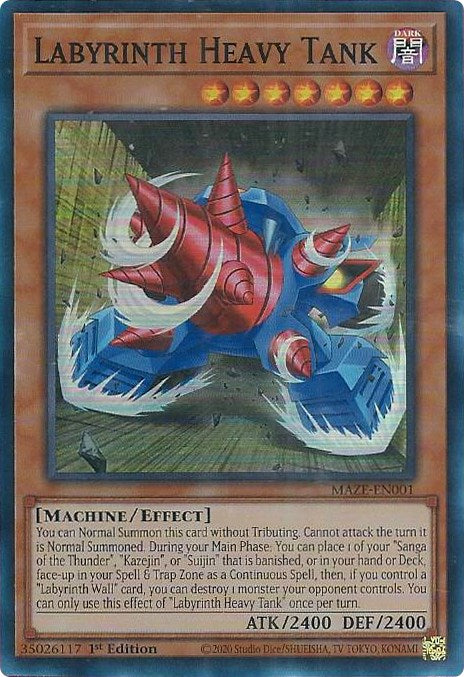 A Super Rare "Labyrinth Heavy Tank" card from the Yugioh Set: Maze of Memories.