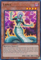 An Ultra Rare "Lamia" card from the Yugioh Set: Battles of Legend: Monstrous Revenge.