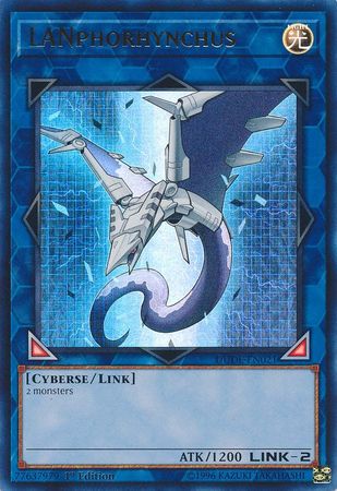 An Ultra Rare "Lanphorhynchus" card from the Yugioh Set: Duel Devastator.