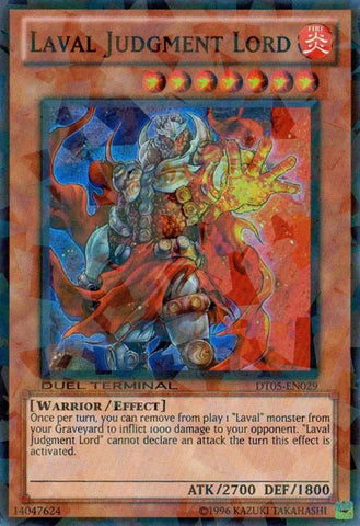 A Duel Terminal Super Rare "Laval Judgment Lord" card from the Yugioh Set: Duel Terminal 5 (DT05).