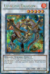 A Duel Terminal Ultra Rare "Lavalval Dragon" card from the Yugioh Set: Duel Terminal 5 (DT05).