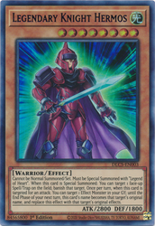 An Ultra Rare Purple "Legendary Knight Hermos" card from the Yugioh Set: Dragons of Legend: The Complete Series (DLCS).