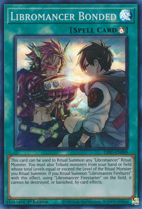  A Super Rare "Libromancer Bonded" card from the Yugioh Set: Dimension Force.