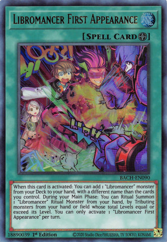  An Ultra Rare "Libromancer First Appearance" card from the Yugioh Set: Battle of Chaos.